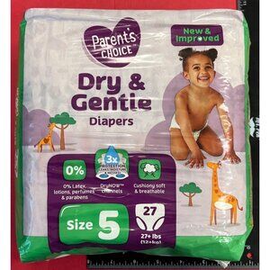 Parents Choice Dry & Gentle Diapers Size 5 27 Ct 27+ Lbs 0% Lotions & Fragrances